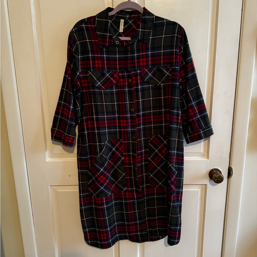 Love In Plaid Shirt Dress with Pockets